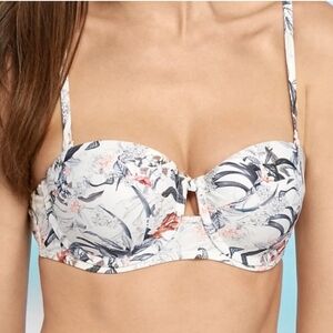 NWT RACHEL Rachel Roy Floral Bikini Top - White and Black, XSMALL